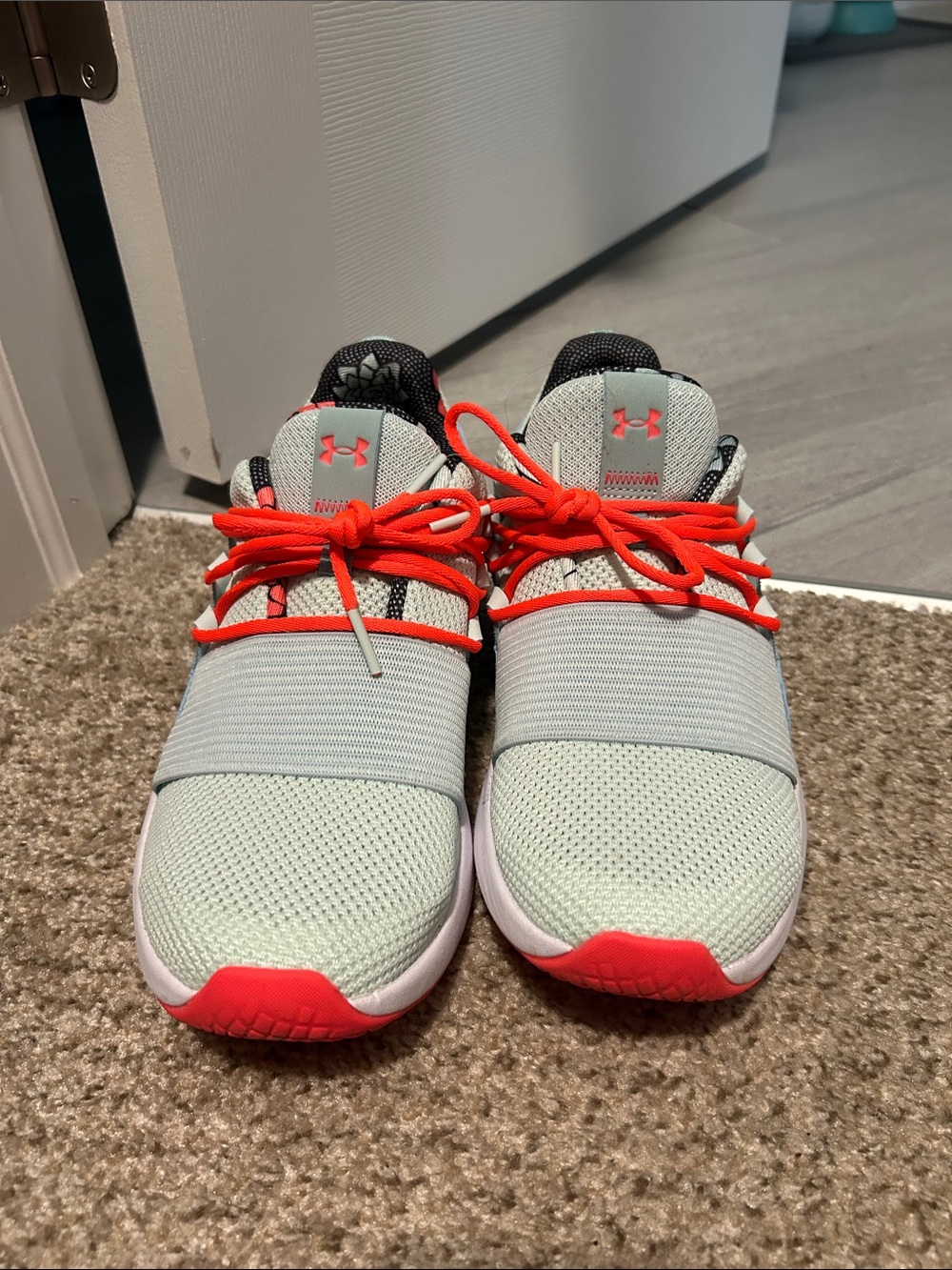 Under Armour Women's Light Gray Athletic Sneakers with Neon Orange Laces